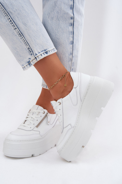 Weiße Ledersneaker mit Plattform Zazoo N1084