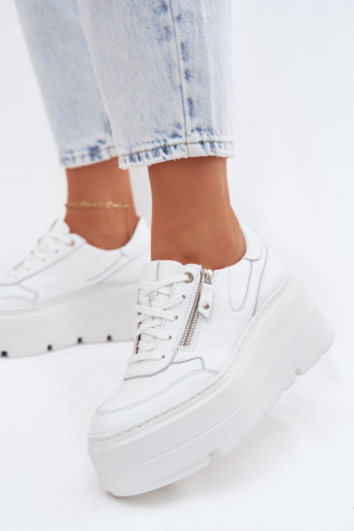 Weiße Ledersneaker mit Plattform Zazoo N1084