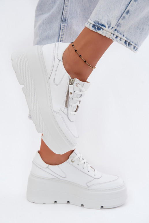 Weiße Ledersneaker mit Plattform Zazoo N1084