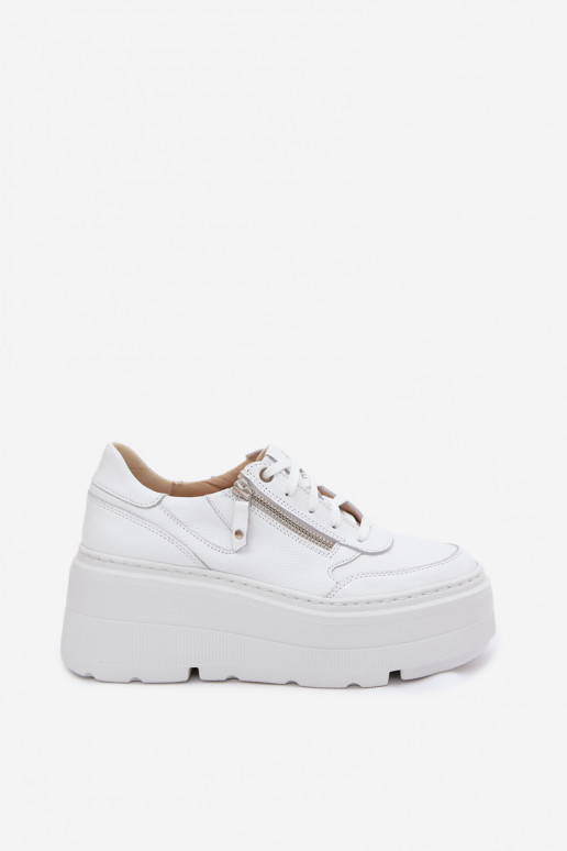 Weiße Ledersneaker mit Plattform Zazoo N1084