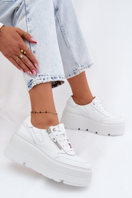 Weiße Ledersneaker mit Plattform Zazoo N1084