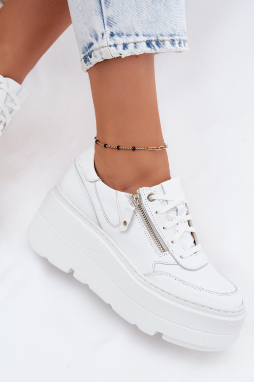 Weiße Ledersneaker mit Plattform Zazoo N1084