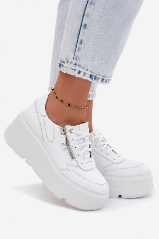 Weiße Ledersneaker mit Plattform Zazoo N1084