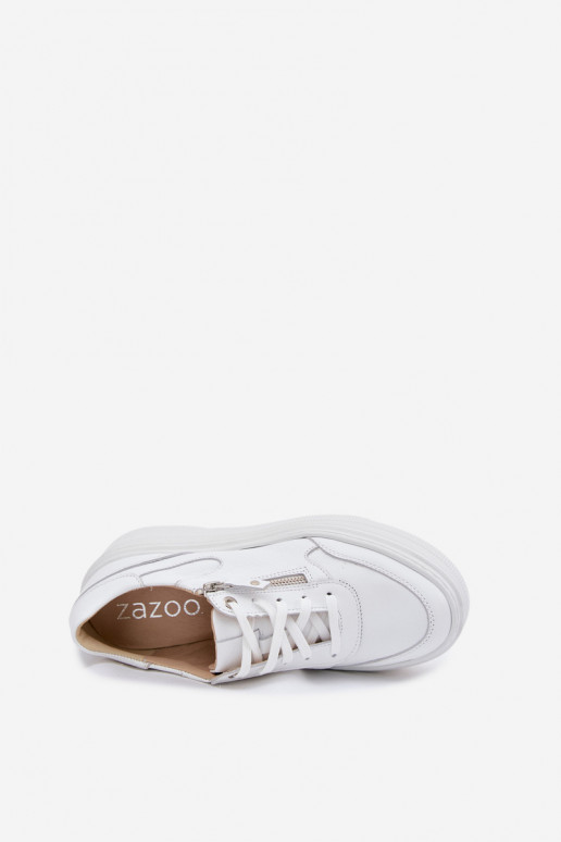 Weiße Ledersneaker mit Plattform Zazoo N1084