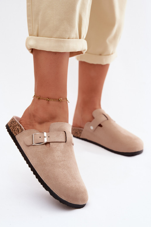 Sandfarbene Slipper mit Schnallen Lacey