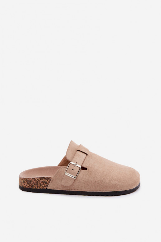 Sandfarbene Slipper mit Schnallen Lacey