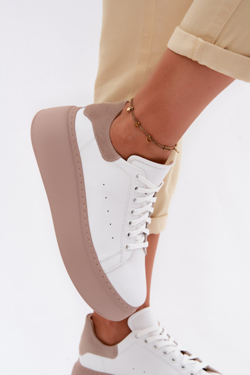 Leder-Sneaker mit Plattform Zazoo N408S2 weiß