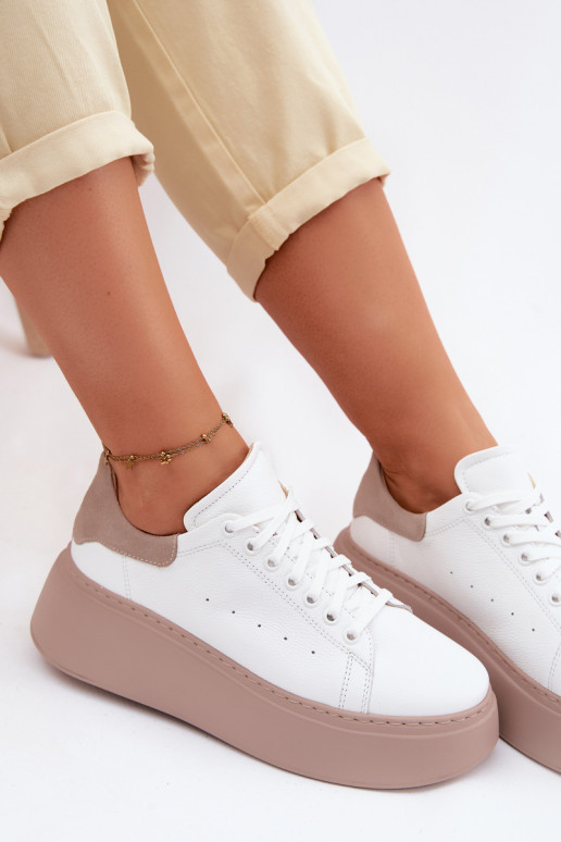 Leder-Sneaker mit Plattform Zazoo N408S2 weiß