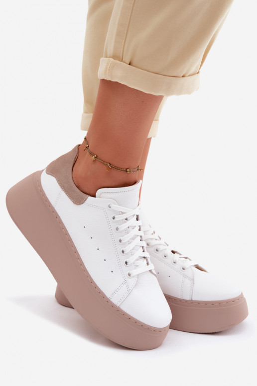Leder-Sneaker mit Plattform Zazoo N408S2 weiß