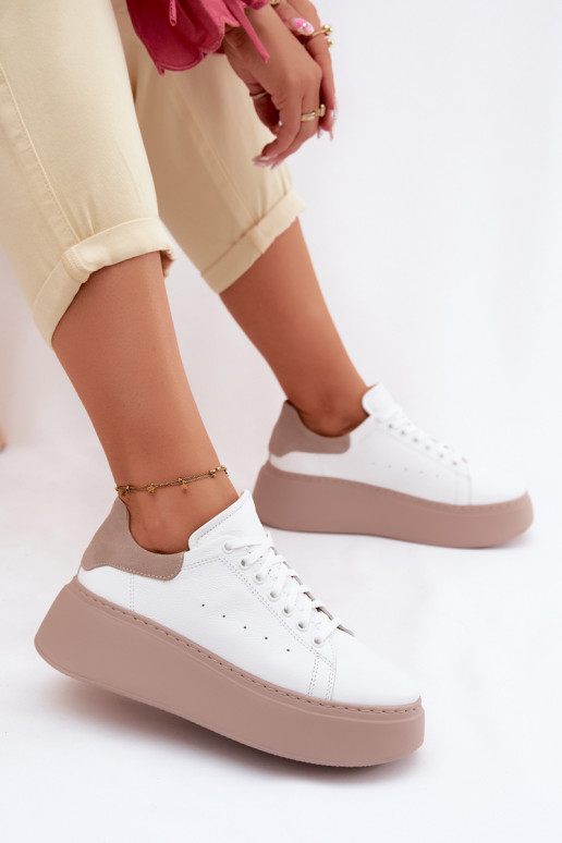 Leder-Sneaker mit Plattform Zazoo N408S2 weiß