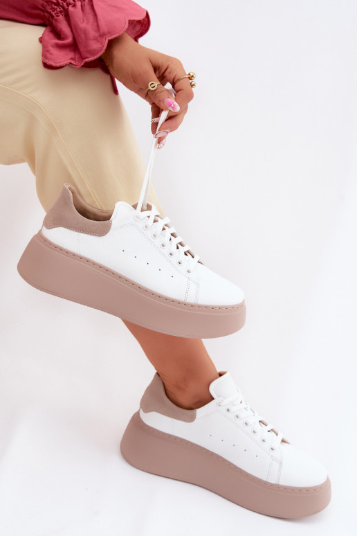 Leder-Sneaker mit Plattform Zazoo N408S2 weiß