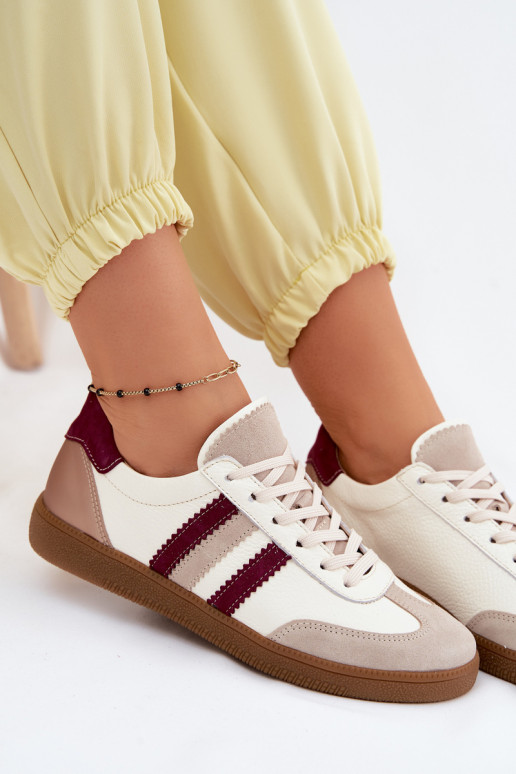 Leder-Sneaker Zazoo N1234S2 weiß-burgunder