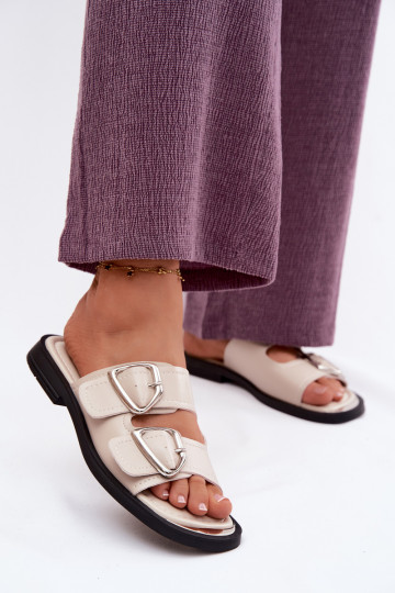 Lederhausschuhe Feminin mit Schnallen Vinceza 62304 Beige 2