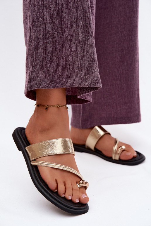 DamenhausschuheErmöglichtturalnej Skóry mit breiten Absätzen Vinceza 66939 goldene Farbe