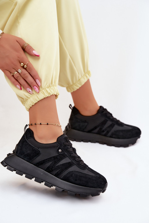 Haut aus INildleder Sneakers Stilvollllschuhe Feminin mit einer Plattform Vinceza 41520 schZuarze Farbe