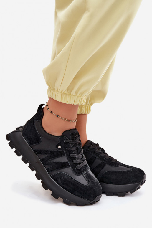 Haut aus INildleder Sneakers Stilvollllschuhe Feminin mit einer Plattform Vinceza 41520 schZuarze Farbe