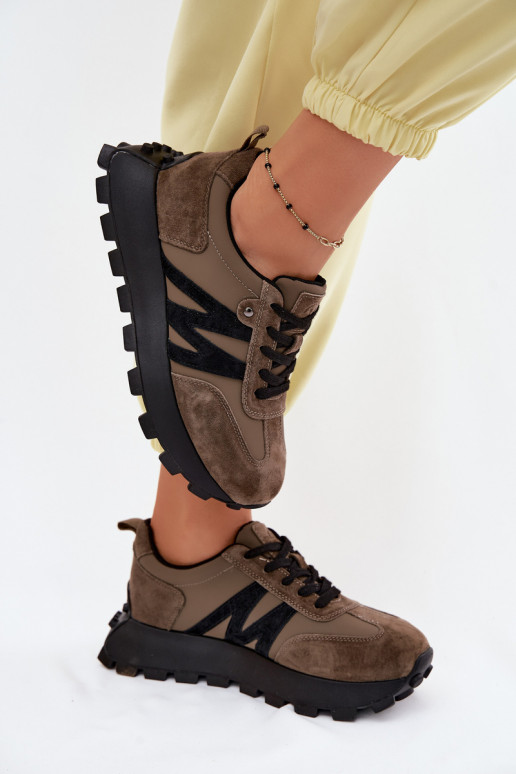 Faux-Suede Sneaker mit Plattform Vinceza 41520 khaki