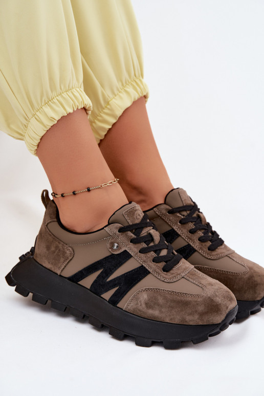 Faux-Suede Sneaker mit Plattform Vinceza 41520 khaki