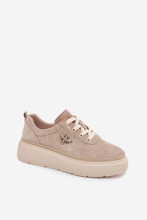 Haut aus INildleder Schuhe Feminin mit einer Plattform Vinceza 41523 Beige