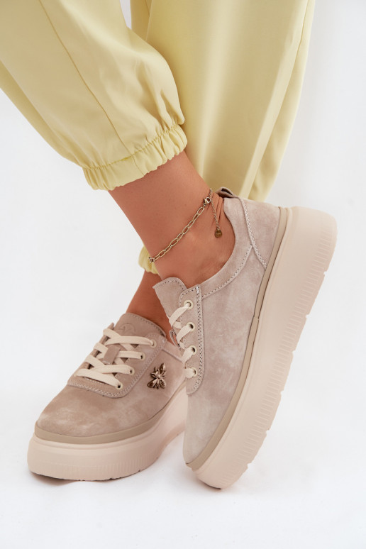 Faux-Suede Schuhe mit Plattform Vinceza 41523 sandfarben
