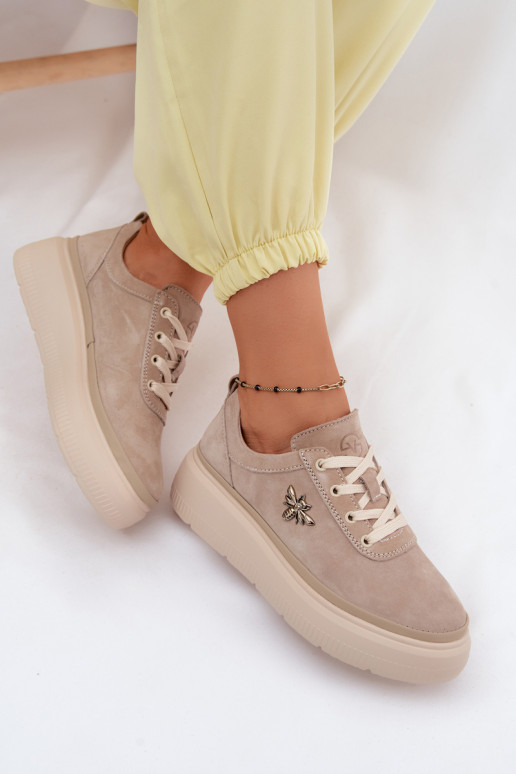Faux-Suede Schuhe mit Plattform Vinceza 41523 sandfarben