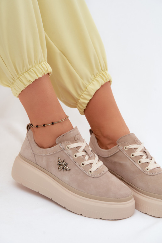 Faux-Suede Schuhe mit Plattform Vinceza 41523 sandfarben