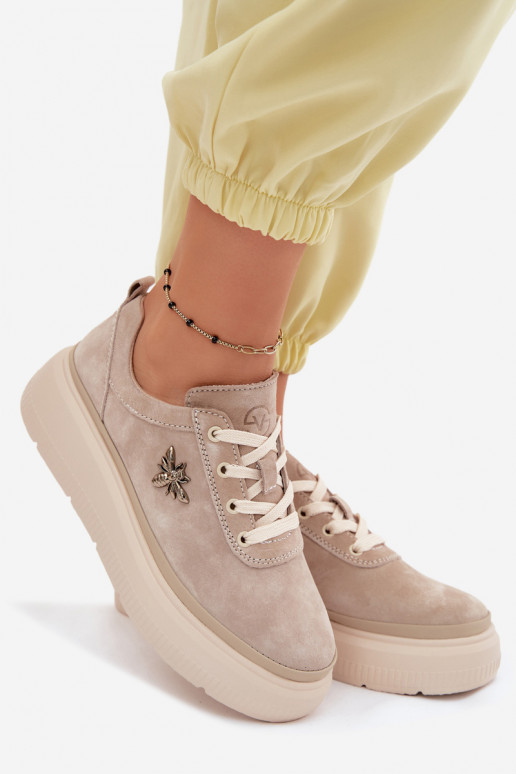 Haut aus INildleder Schuhe Feminin mit einer Plattform Vinceza 41523 Beige