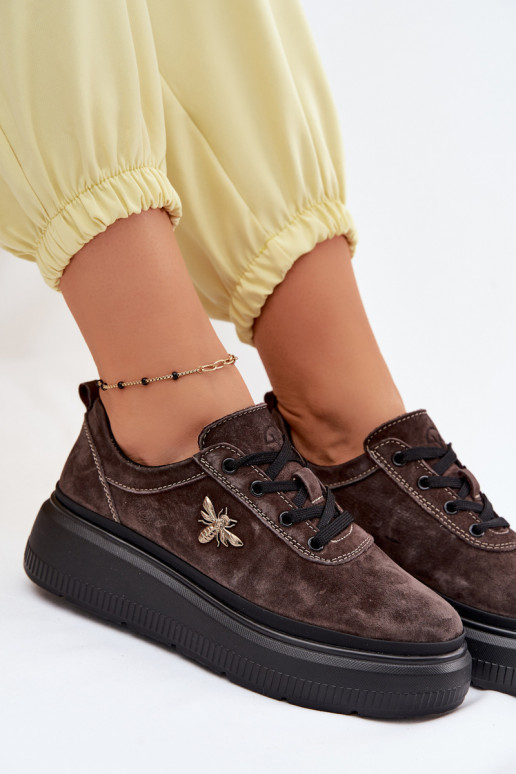 Faux-Suede Schuhe mit Plattform Vinceza 41523 schokoladenbraun