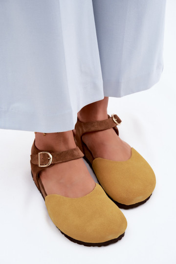 Haut INildledersandalen für DamenZakrytymi Palcami Es mussciejka H7365-07 gelbe Farbe