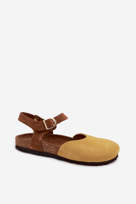 Leder-Suede Sandalen mit geschlossenen Zehen Tai turiciejka H7365-07 gelb