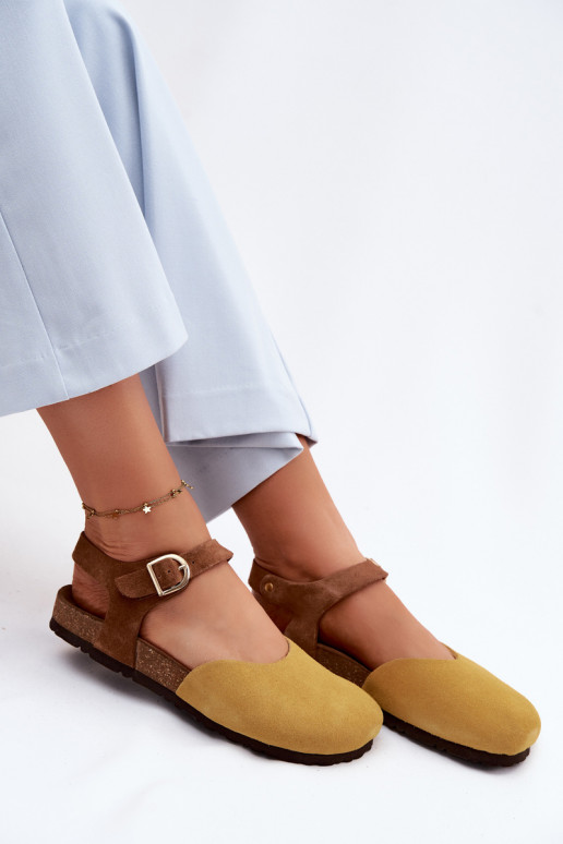 Leder-Suede Sandalen mit geschlossenen Zehen Tai turiciejka H7365-07 gelb