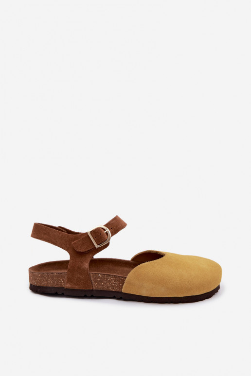 Leder-Suede Sandalen mit geschlossenen Zehen Tai turiciejka H7365-07 gelb
