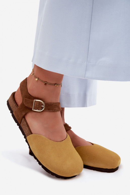 Haut INildledersandalen für DamenZakrytymi Palcami Es mussciejka H7365-07 gelbe Farbe