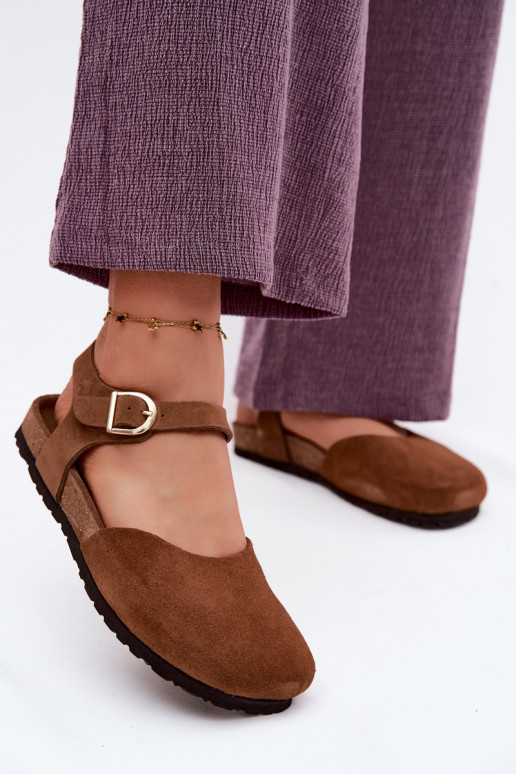 Haut INildledersandalen für DamenZakrytymi Palcami Es mussciejka H7365-02 braune Farbe