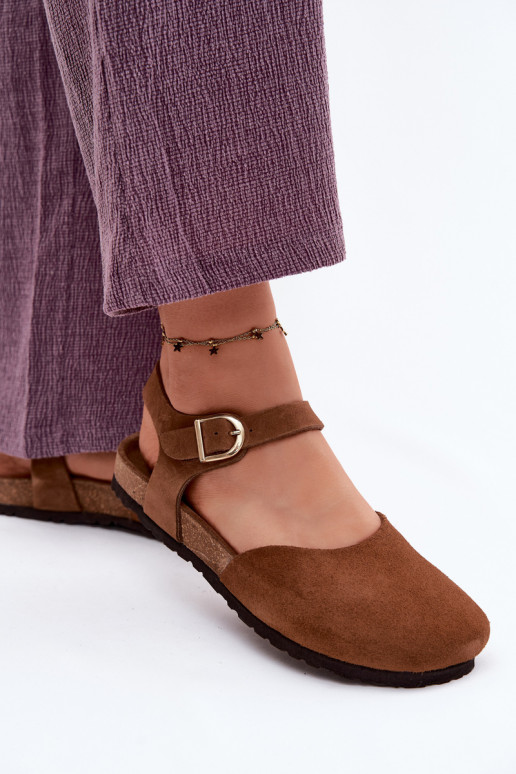 Haut INildledersandalen für DamenZakrytymi Palcami Es mussciejka H7365-02 braune Farbe