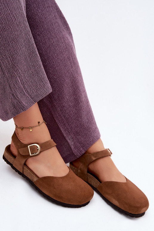 Haut INildledersandalen für DamenZakrytymi Palcami Es mussciejka H7365-02 braune Farbe