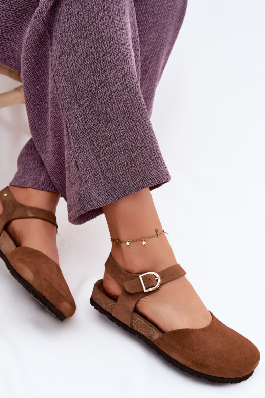 Haut INildledersandalen für DamenZakrytymi Palcami Es mussciejka H7365-02 braune Farbe