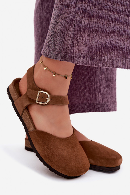 Haut INildledersandalen für DamenZakrytymi Palcami Es mussciejka H7365-02 braune Farbe