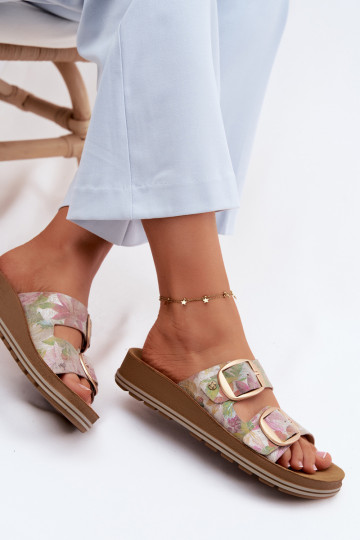 Lederhausschuhe Gemustert mit Schnallen Es mussciejka P7537-39 Verschiedene Farben