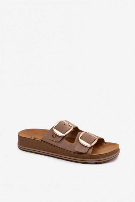 Lederne Slipper mit Schnallen in Sandfarbe