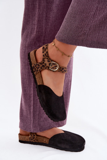 Haut INildledersandalen für DamenZakrytymi Palcami Es mussciejka H7365-01 schZuarze Farbe