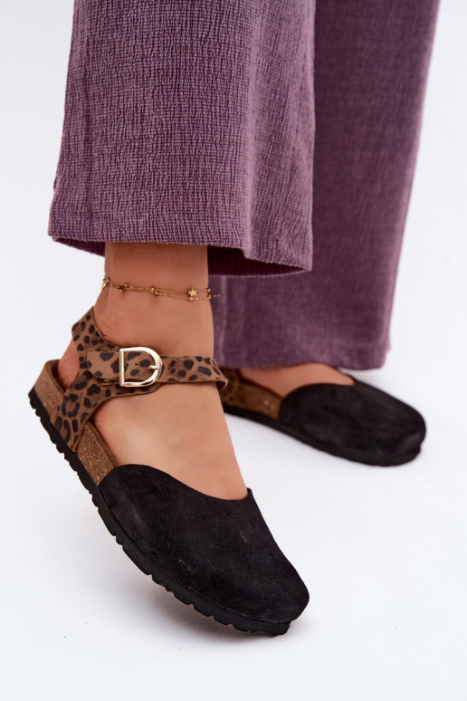 Lederne Damen-Suede-Sandalen mit geschlossenen Zehen in Schwarz