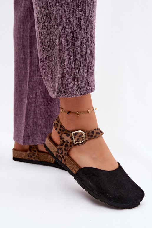 Haut INildledersandalen für DamenZakrytymi Palcami Es mussciejka H7365-01 schZuarze Farbe