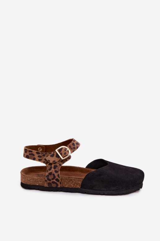 Lederne Damen-Suede-Sandalen mit geschlossenen Zehen in Schwarz