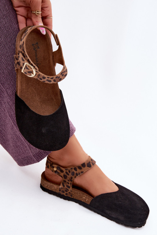 Lederne Damen-Suede-Sandalen mit geschlossenen Zehen in Schwarz