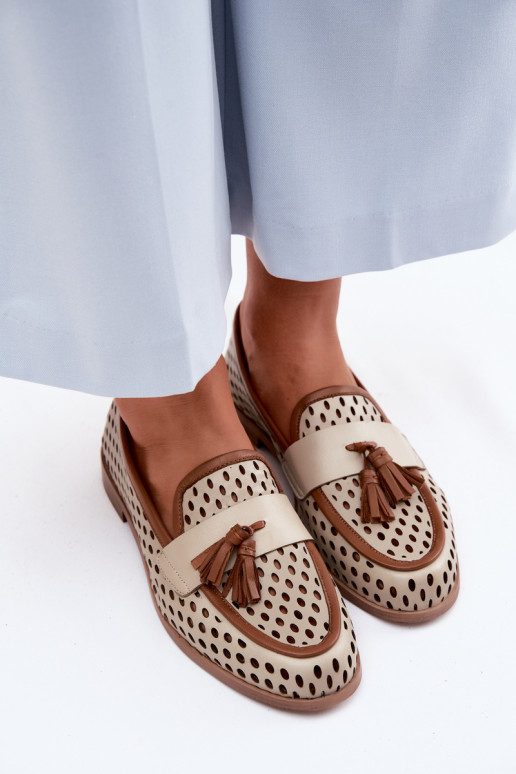 Haut mit durchbrochenen Elementen Schuhe Mokassins für Damen Es mussciejka HJ760-14 braun-Beige