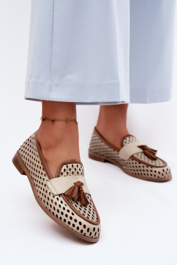 Haut mit durchbrochenen Elementen Schuhe Mokassins für Damen Es mussciejka HJ760-14 braun-Beige 2