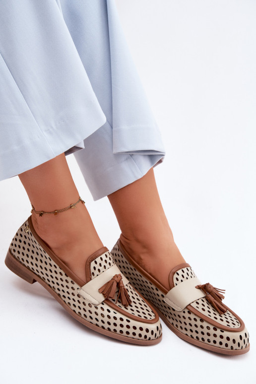 Haut mit durchbrochenen Elementen Schuhe Mokassins für Damen Es mussciejka HJ760-14 braun-Beige