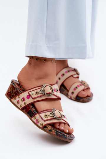 Lederne gemusterte Damen-Slipper mit Plattform in verschiedenen Farben 2