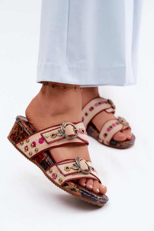 Lederne gemusterte Damen-Slipper mit Plattform in verschiedenen Farben
